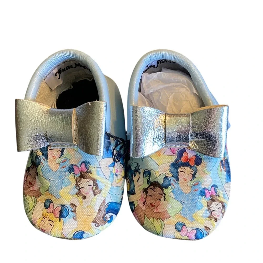 Texas Moccs‎ Girls Princess Slip on Moccasins Blue Silver Bows Size 5 New